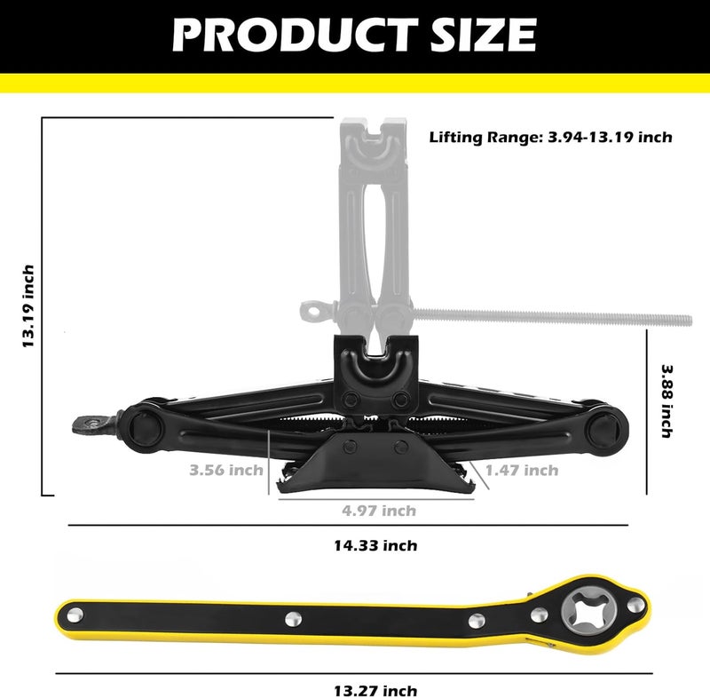 Stacool Scissor Jack for Car with Ratchet Wrench,1.5T (3307lbs) Capacity Scissor Car Jack Kit for Lifting Light Vehicles,Heavy Duty Vehicle Accessories Tire Jacks Lifting Range of 3.94-13.19" - Image 2
